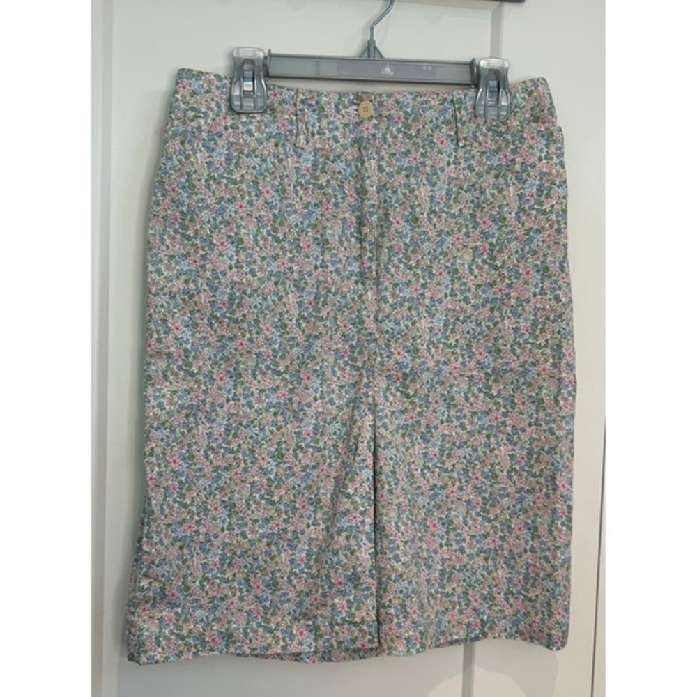Pastel Ditsy Floral Print Knee‎ Length Straight Skirt Pockets Retro Cottagecore